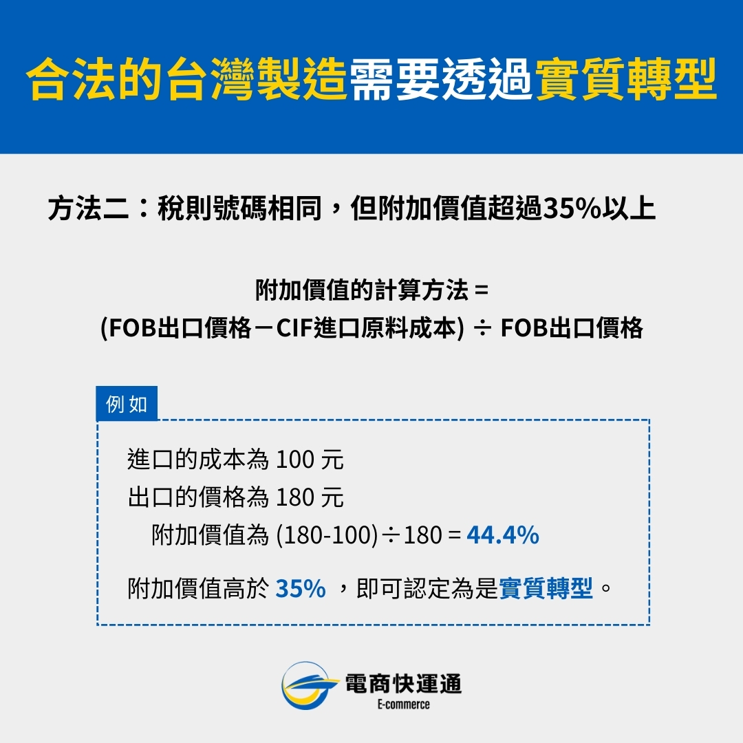 合法的台灣製造旭要透過實質轉型-附加價值超過35%以上