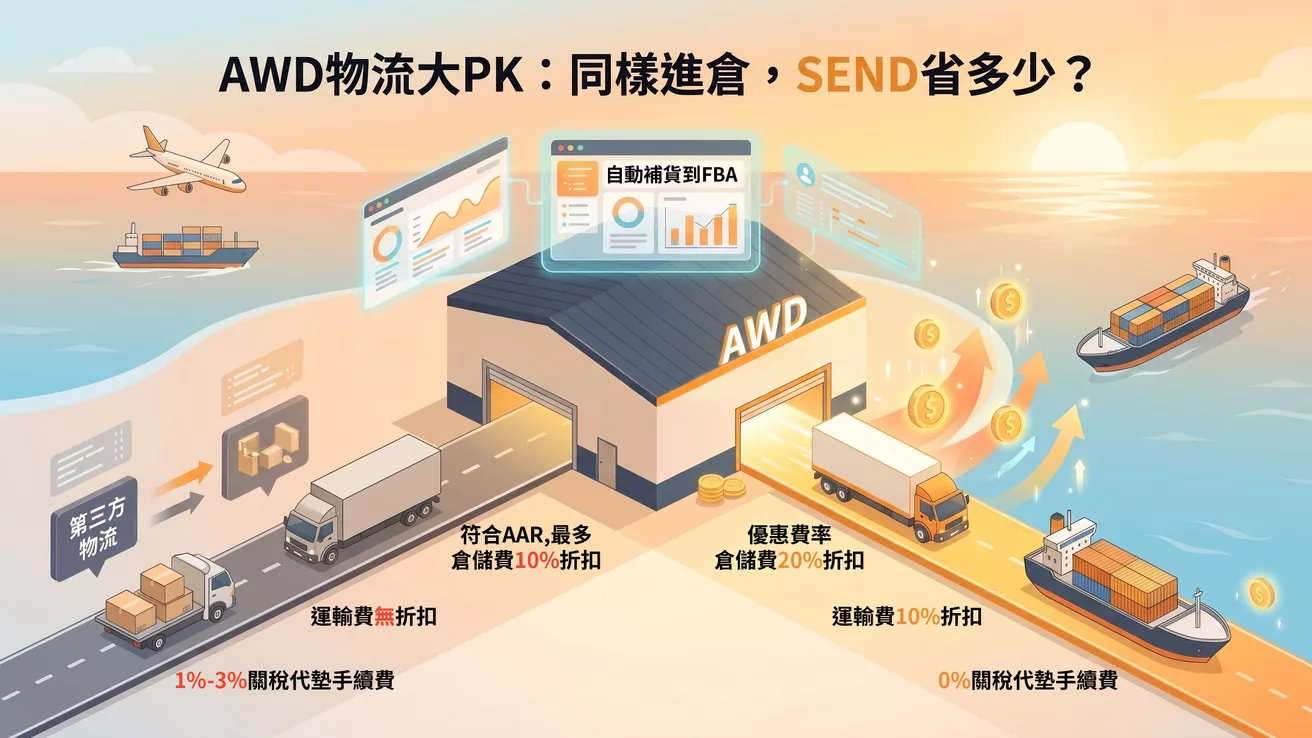 Amazon AWD完全攻略:同樣進AWD,用SEND官方物流比第三方物流到底省多少?深度比較 +費用試算